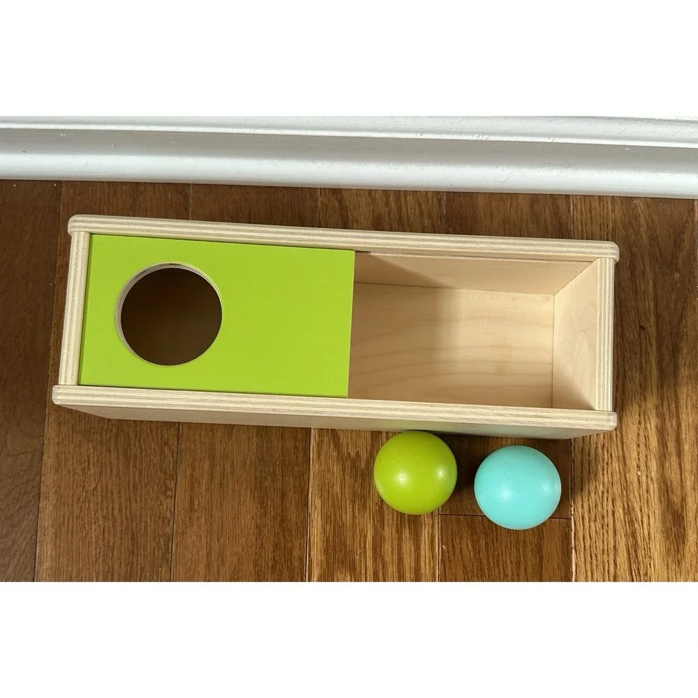 LOVEVERY Wooden Sliding Top Box W/ 2 Balls 11 - 12 Months THINKER Montessori Toy